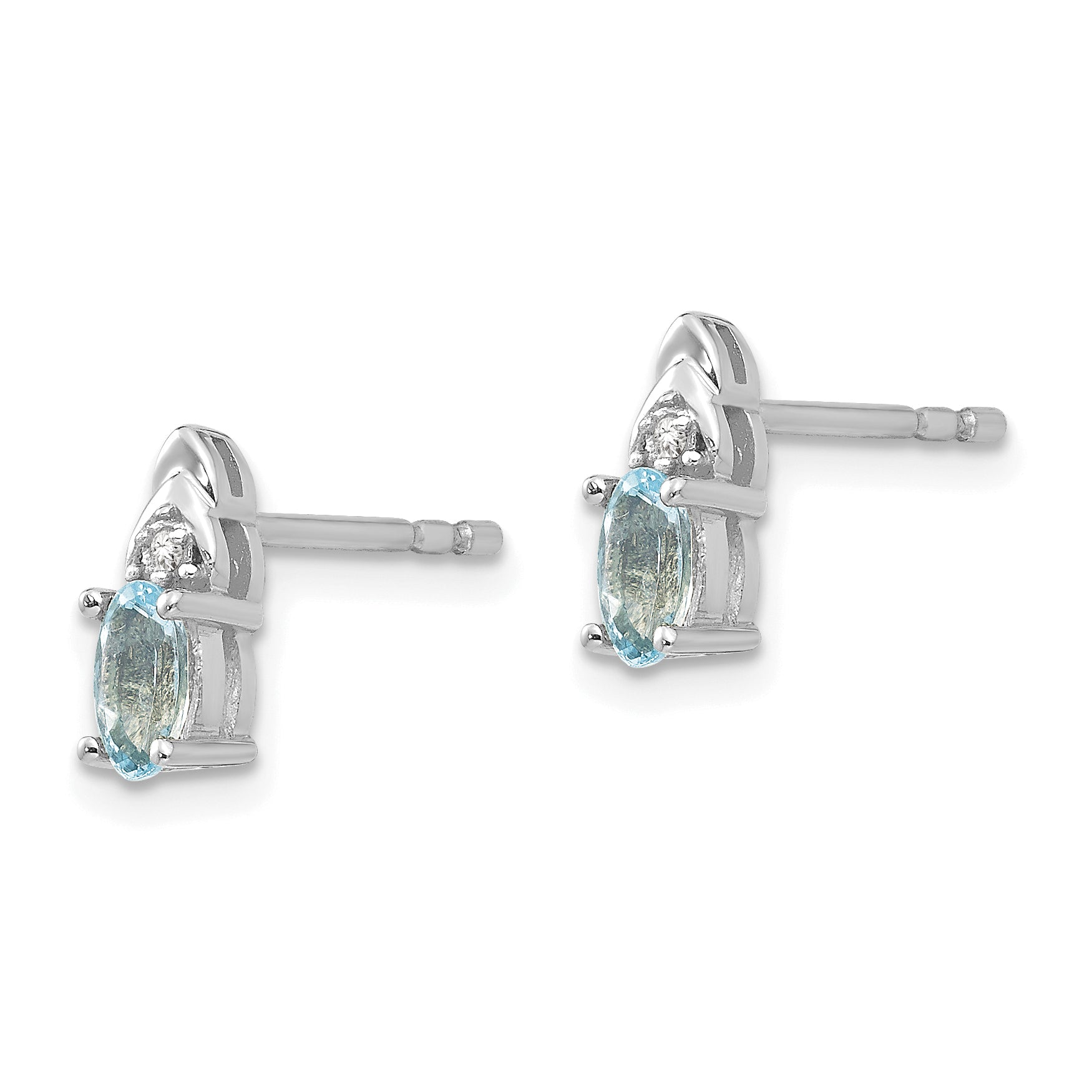 14k White Gold Aquamarine and Diamond Post Earrings Secondary image