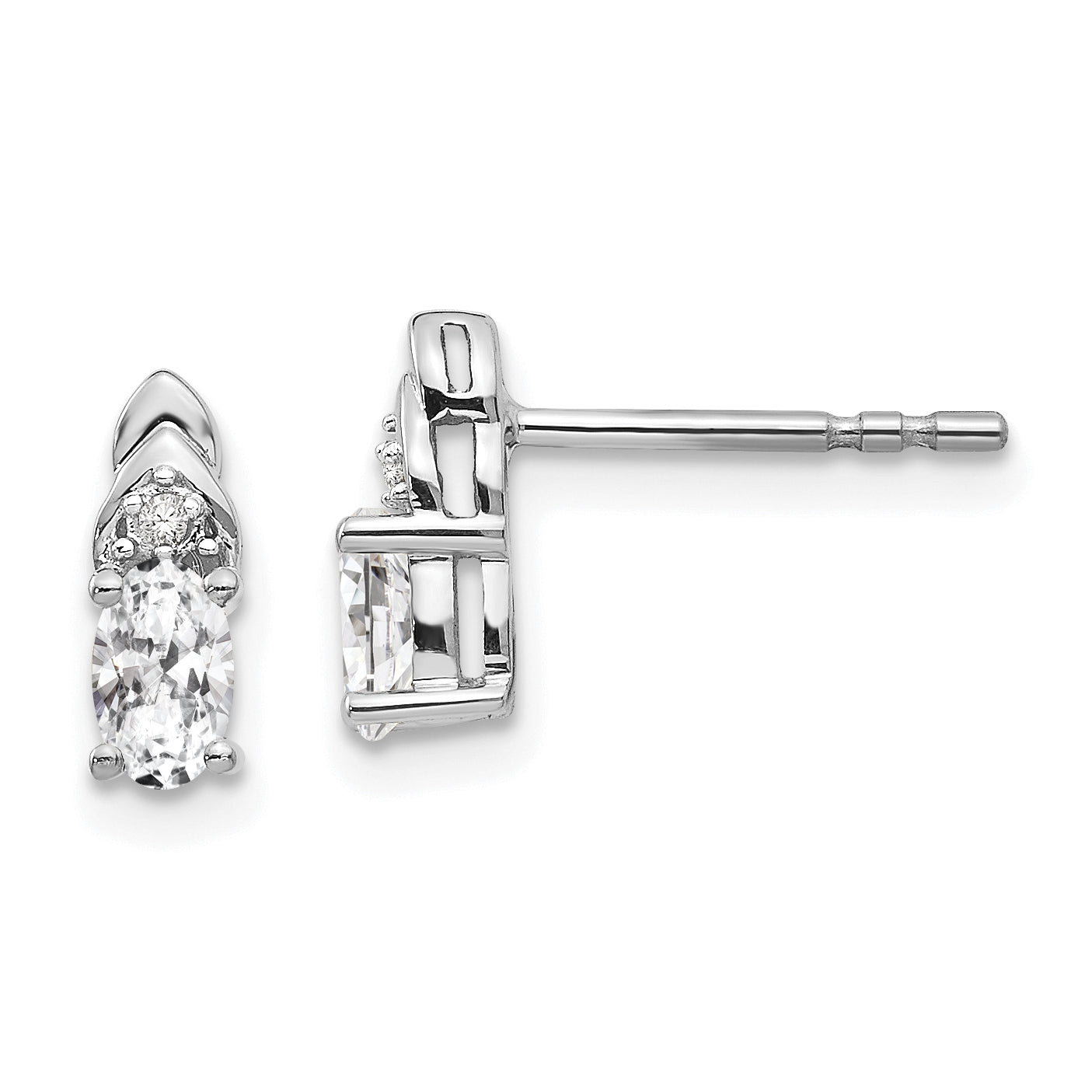 14k White Gold White Topaz and Diamond Post Earrings Main image