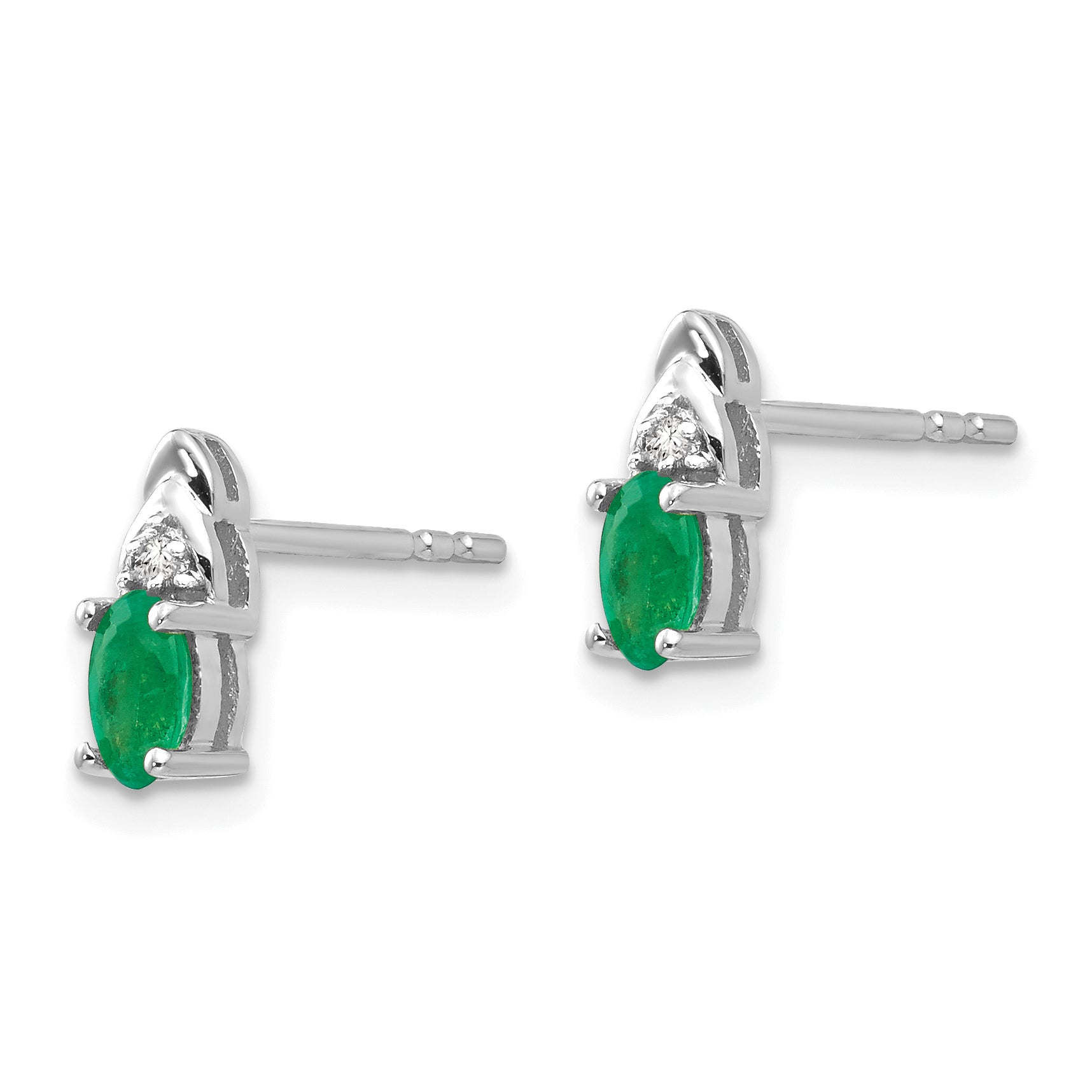 14k White Gold Emerald and Diamond Post Earrings Secondary image