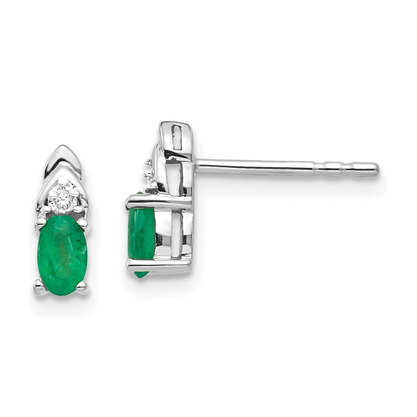 14k White Gold Emerald and Diamond Post Earrings Main image