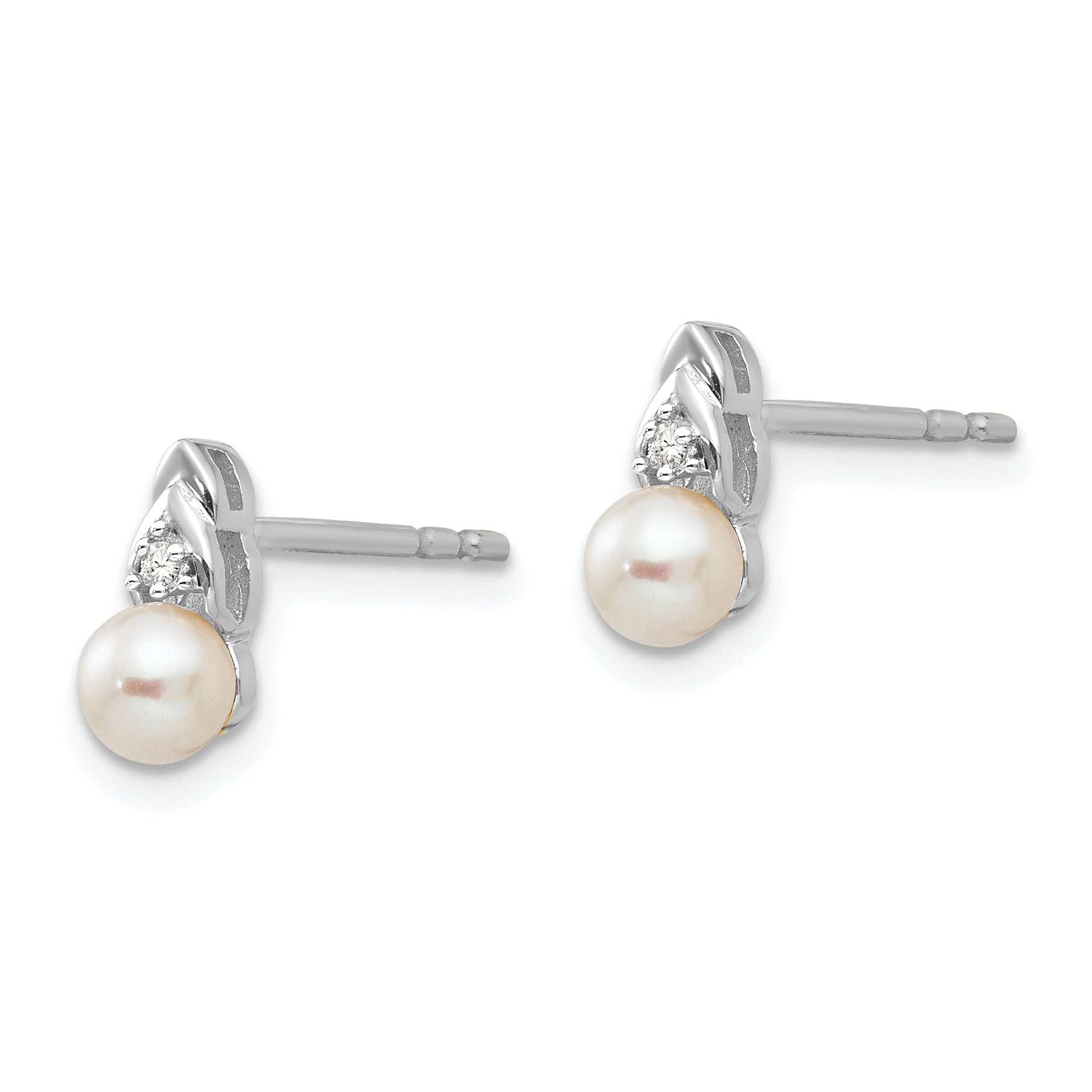 14k White Gold FW Cultured Pearl and Diamond Post Earrings Secondary image