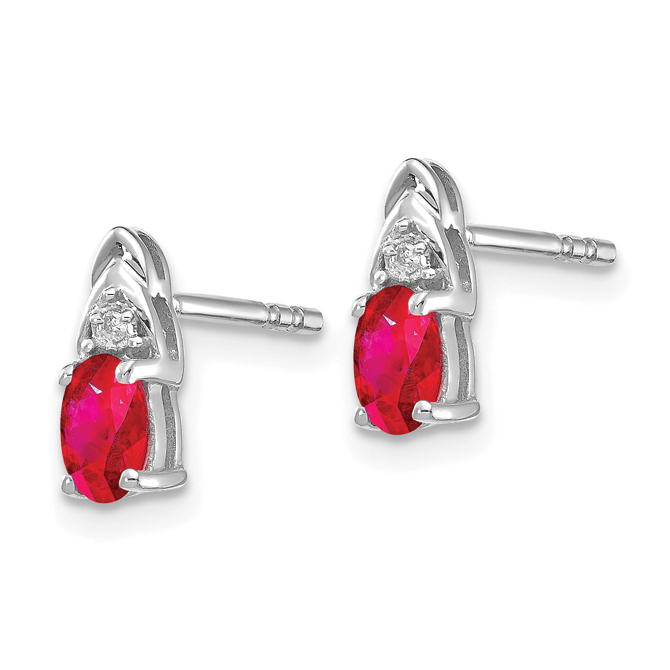 14k White Gold Ruby and Diamond Post Earrings Secondary image