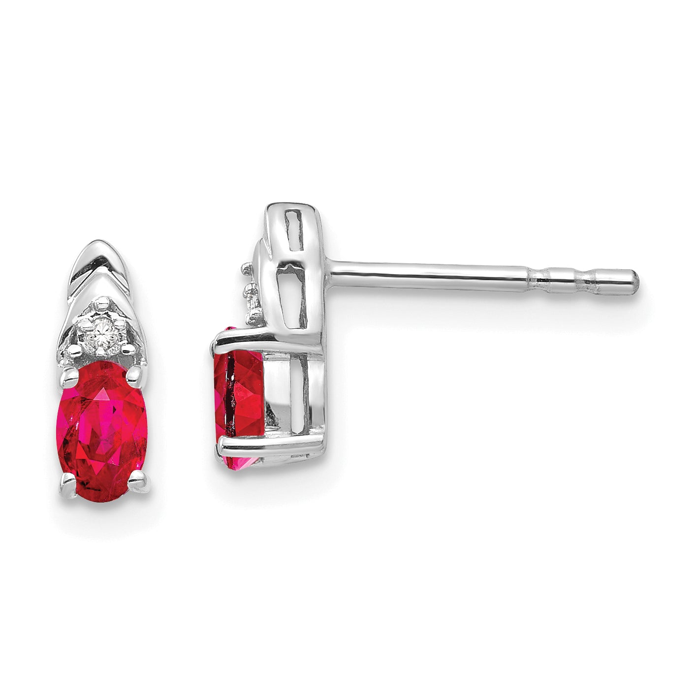 14k White Gold Ruby and Diamond Post Earrings Main image