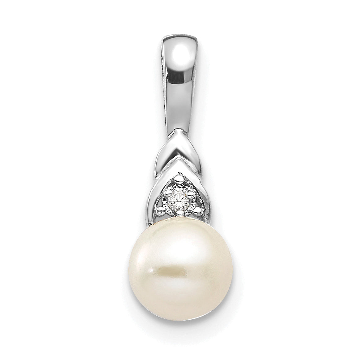 14K White Gold Genuine FW Cultured Pearl Diamond Pendant Main image
