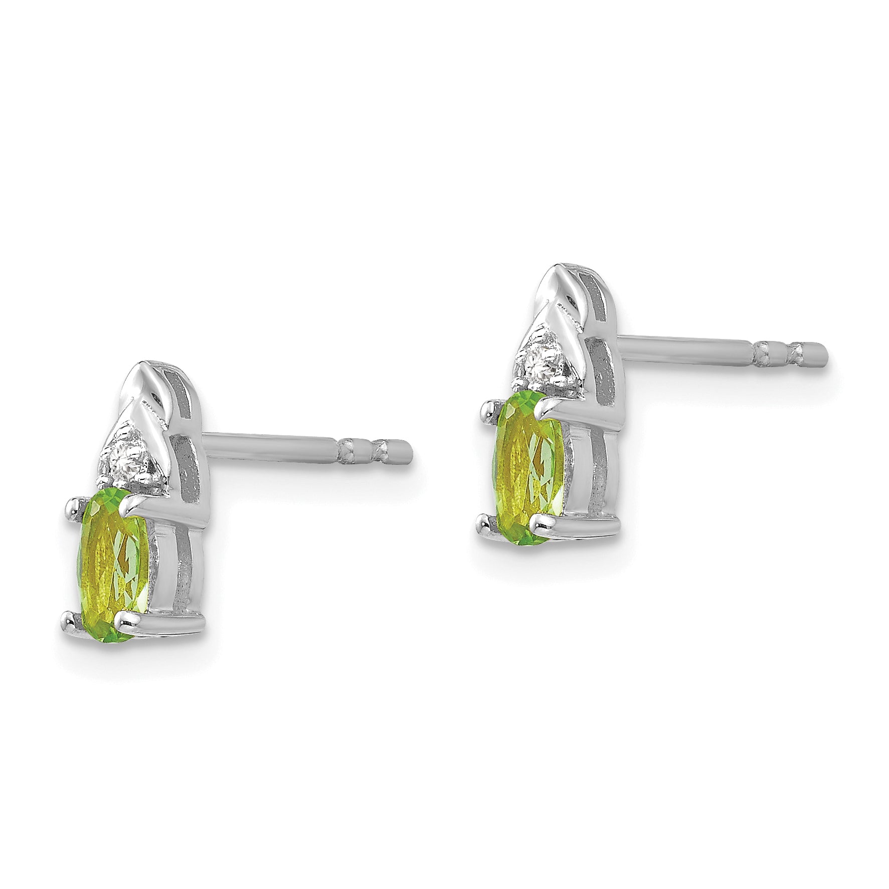 14k White Gold Peridot and Diamond Post Earrings Secondary image