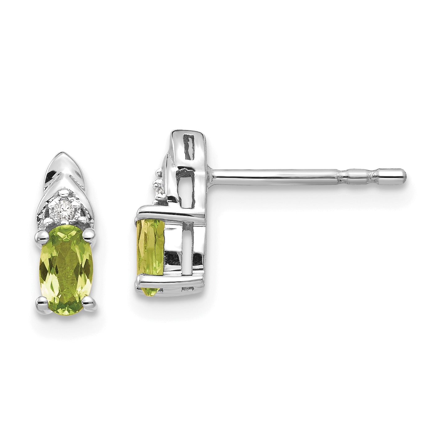 14k White Gold Peridot and Diamond Post Earrings Main image