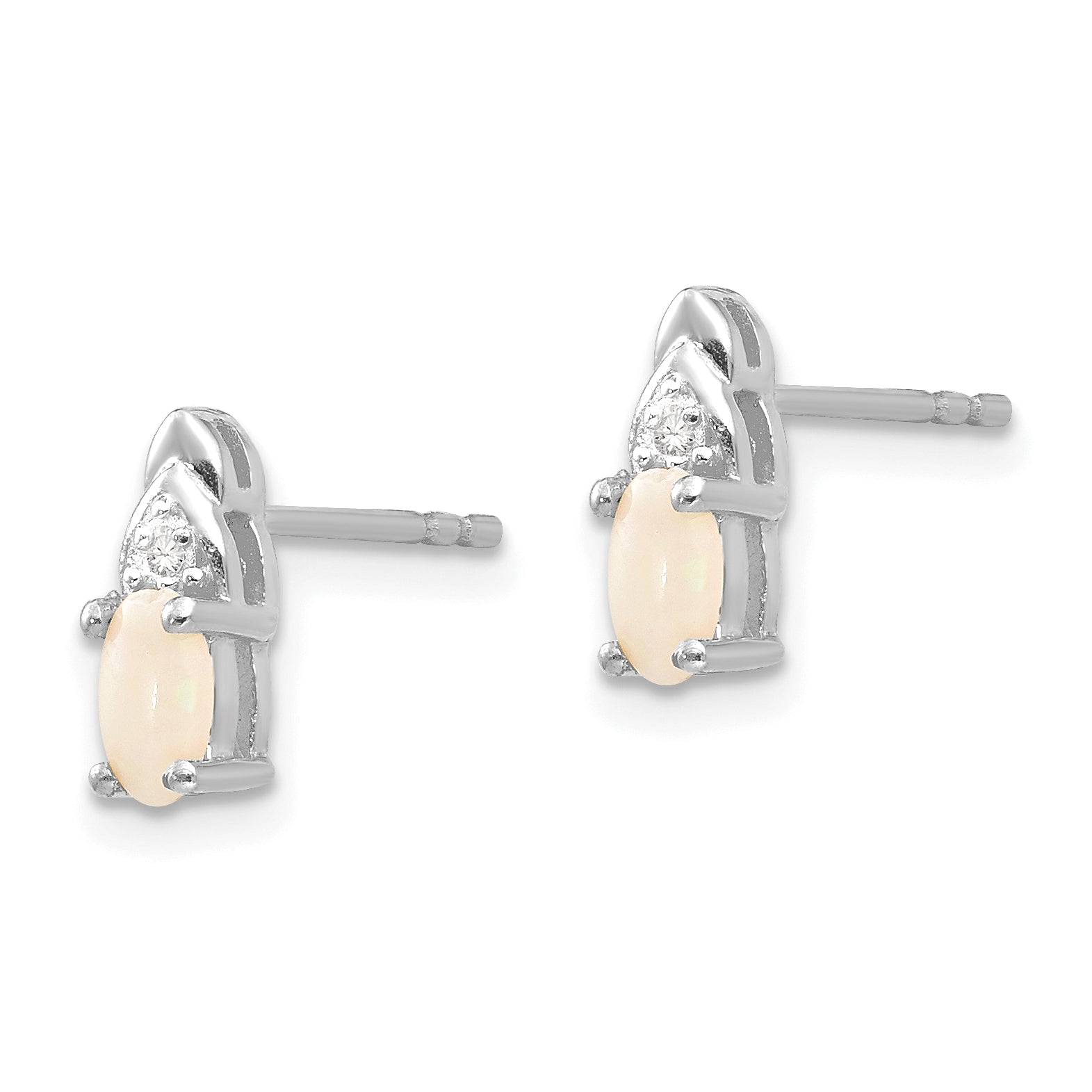 14k White Gold Opal and Diamond Post Earrings Secondary image