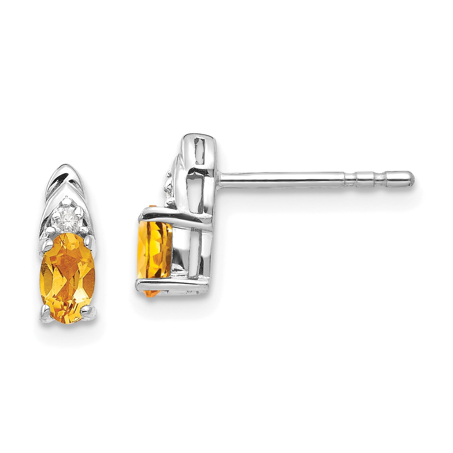 14k White Gold Citrine and Diamond Post Earrings Main image
