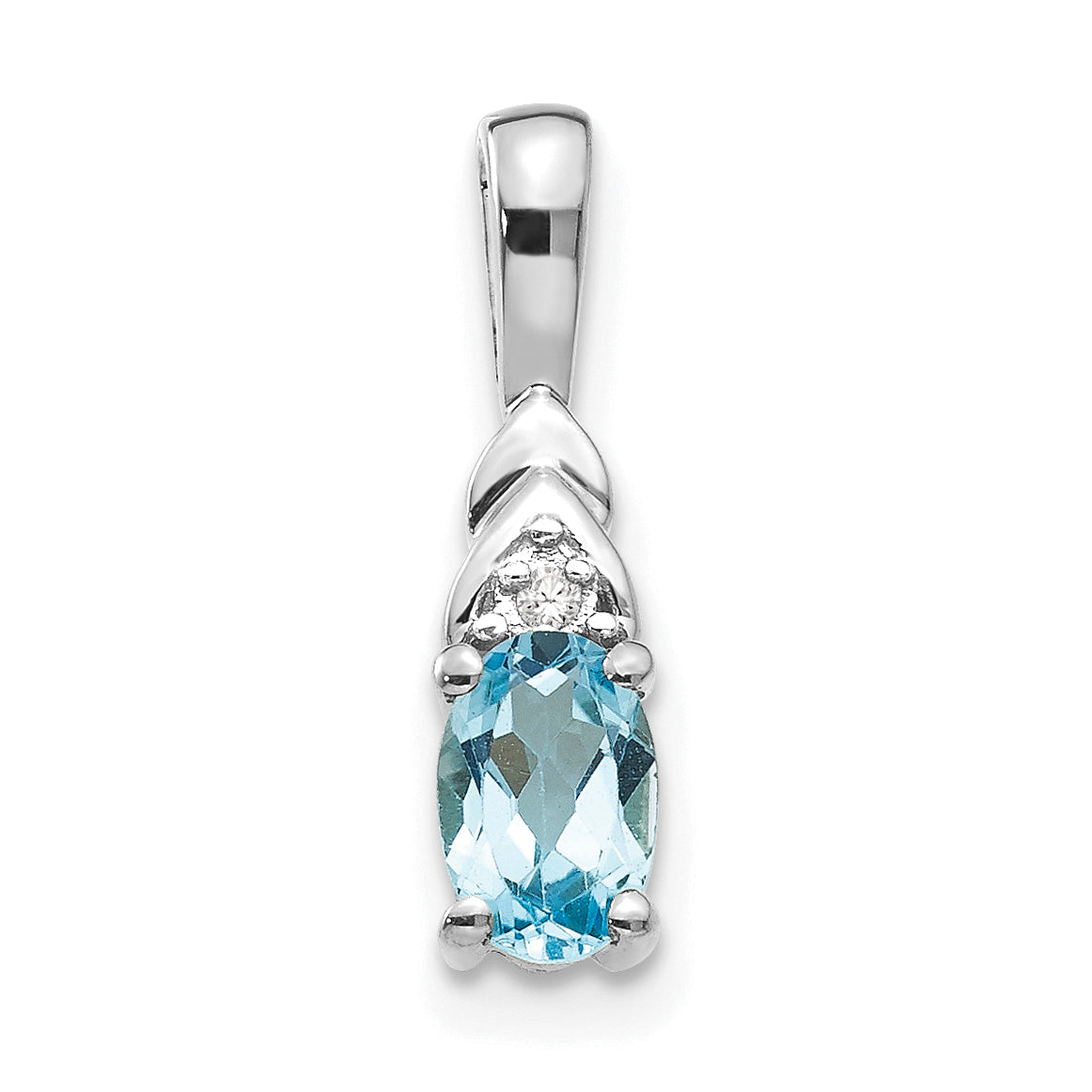 14K White Gold Blue Topaz Diamond Pendant