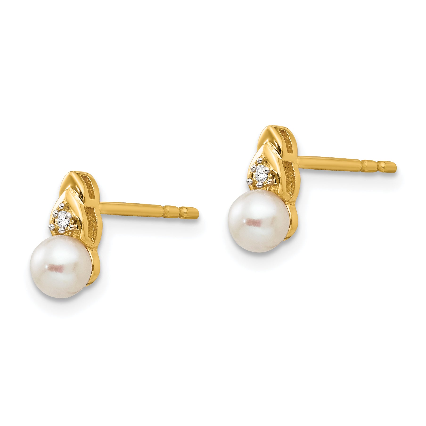 14k FW Cultured Pearl and Diamond Earrings Secondary image