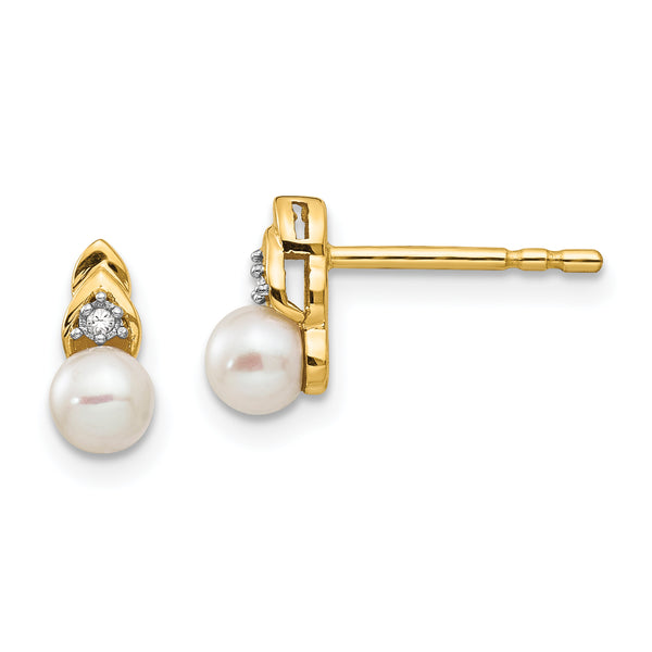 14k Freshwater Cultured Pearl and Diamond Earrings