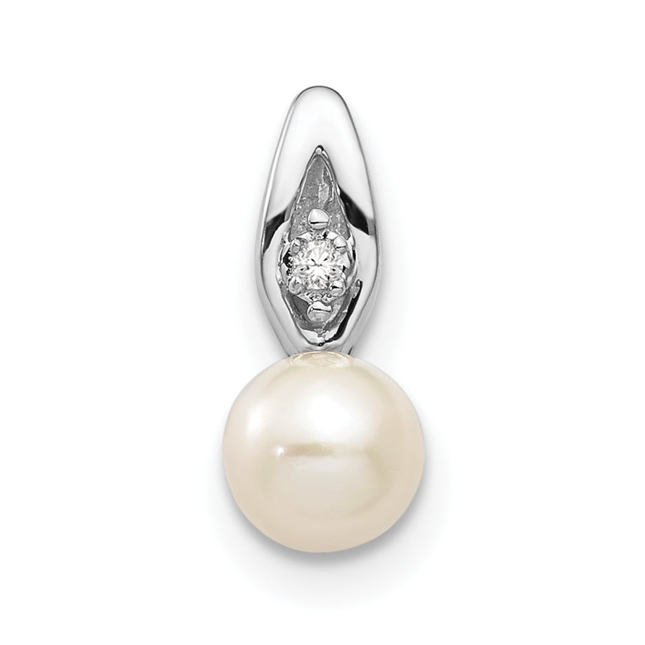 14K White Gold Genuine FW Cultured Pearl Diamond Pendant