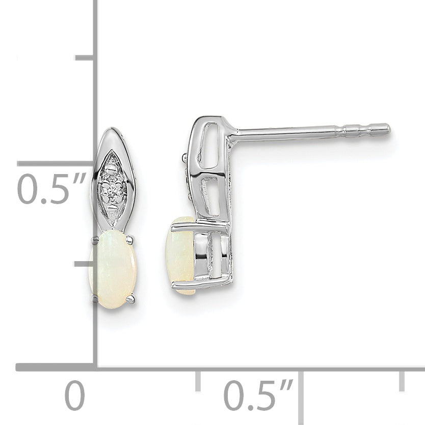 14k White Gold Opal and Diamond Post Earrings