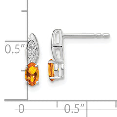 14k White Gold Citrine and Diamond Post Earrings