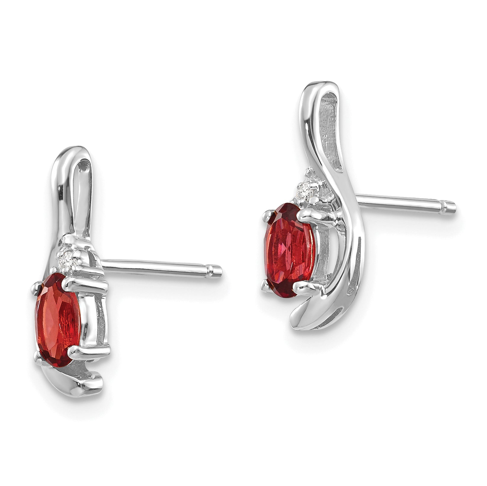 14k White Gold Garnet and Diamond Post Earrings Secondary image