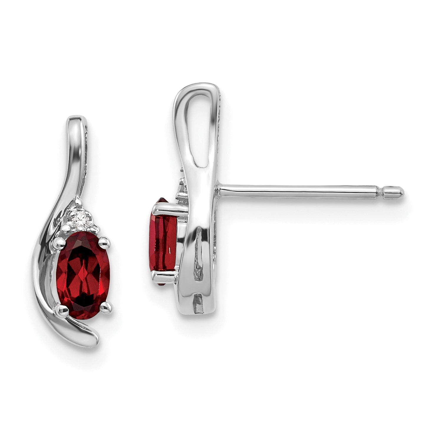 14k White Gold Garnet and Diamond Post Earrings Main image