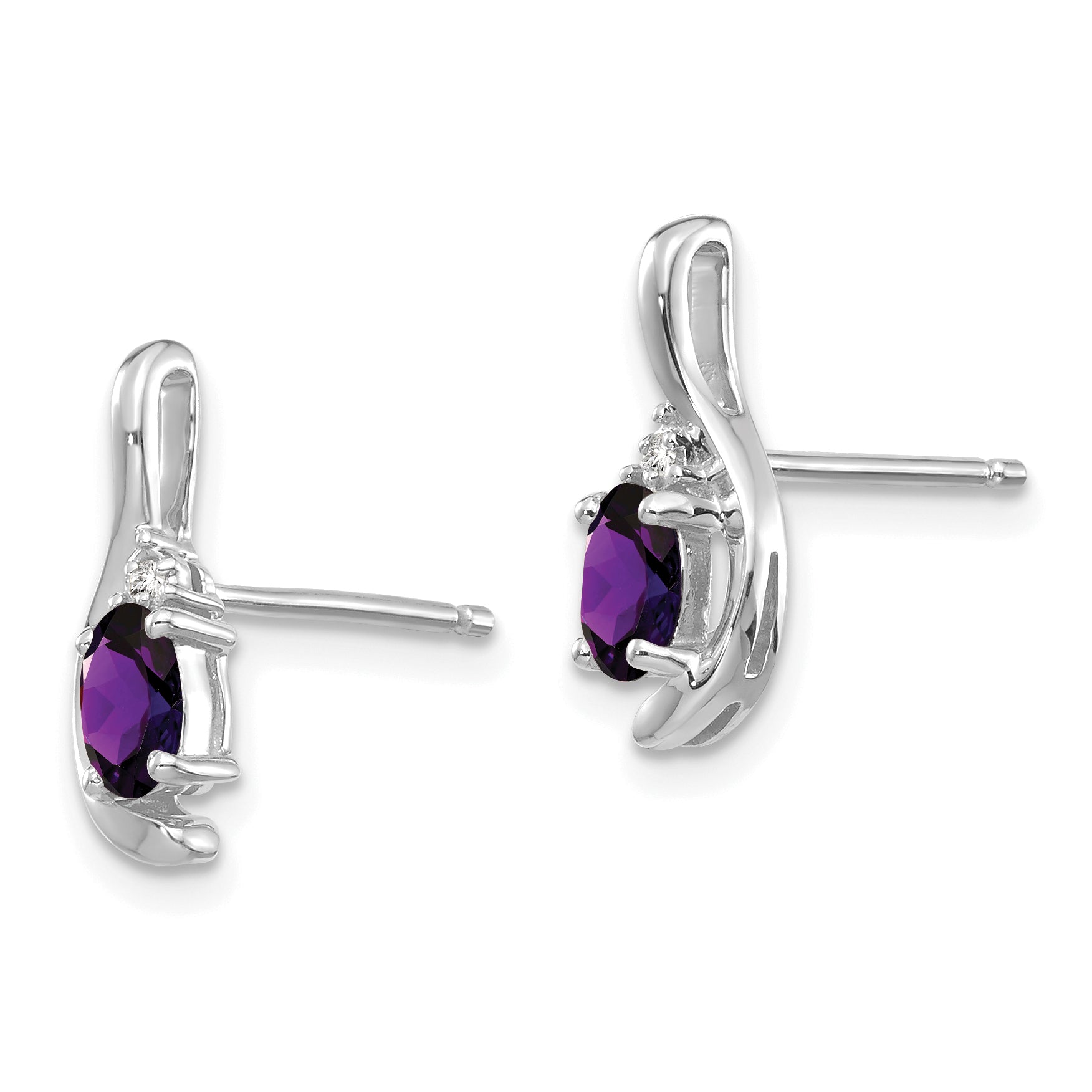 14k White Gold Amethyst and Diamond Post Earrings Secondary image