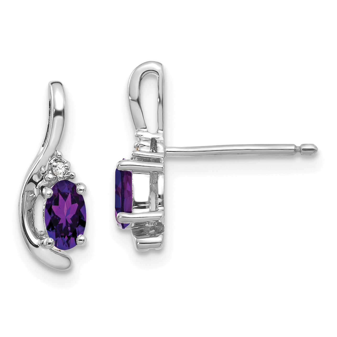 14k White Gold Amethyst and Diamond Post Earrings Main image