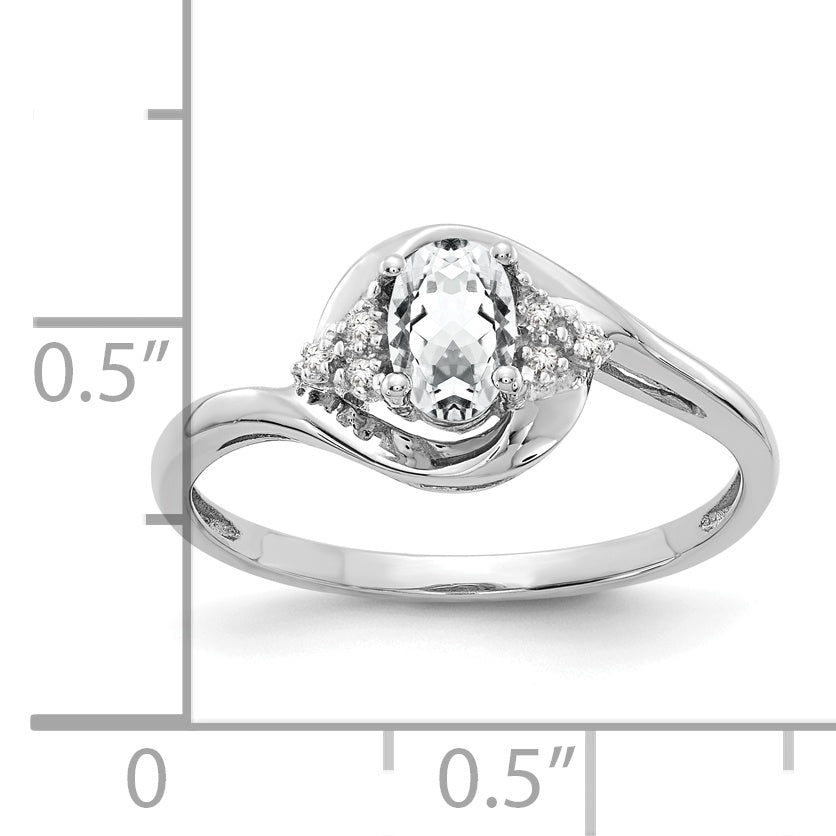 14k White Gold White Topaz and Diamond Ring