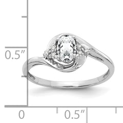 14k White Gold White Topaz and Diamond Ring