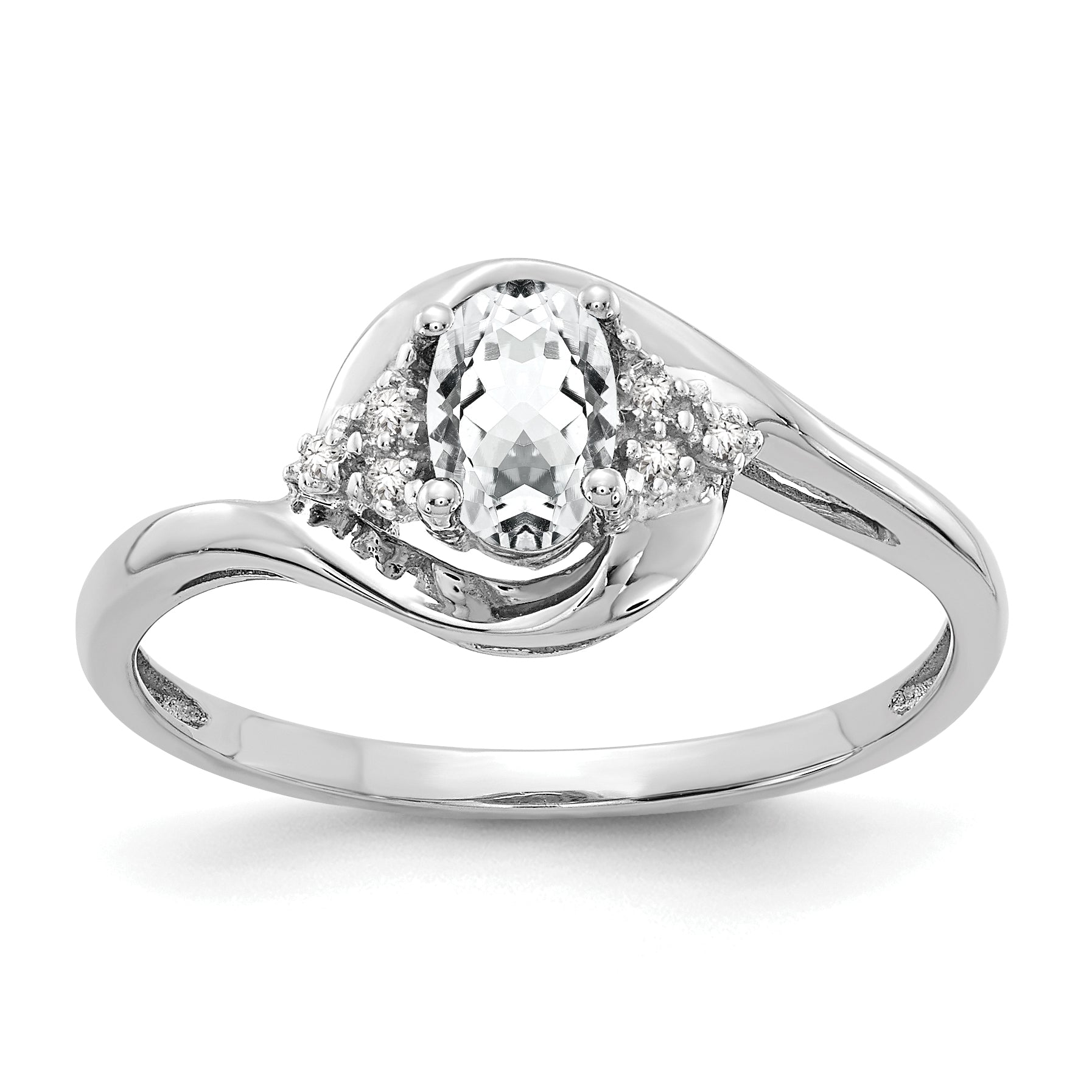 14k White Gold White Topaz and Diamond Ring Main image