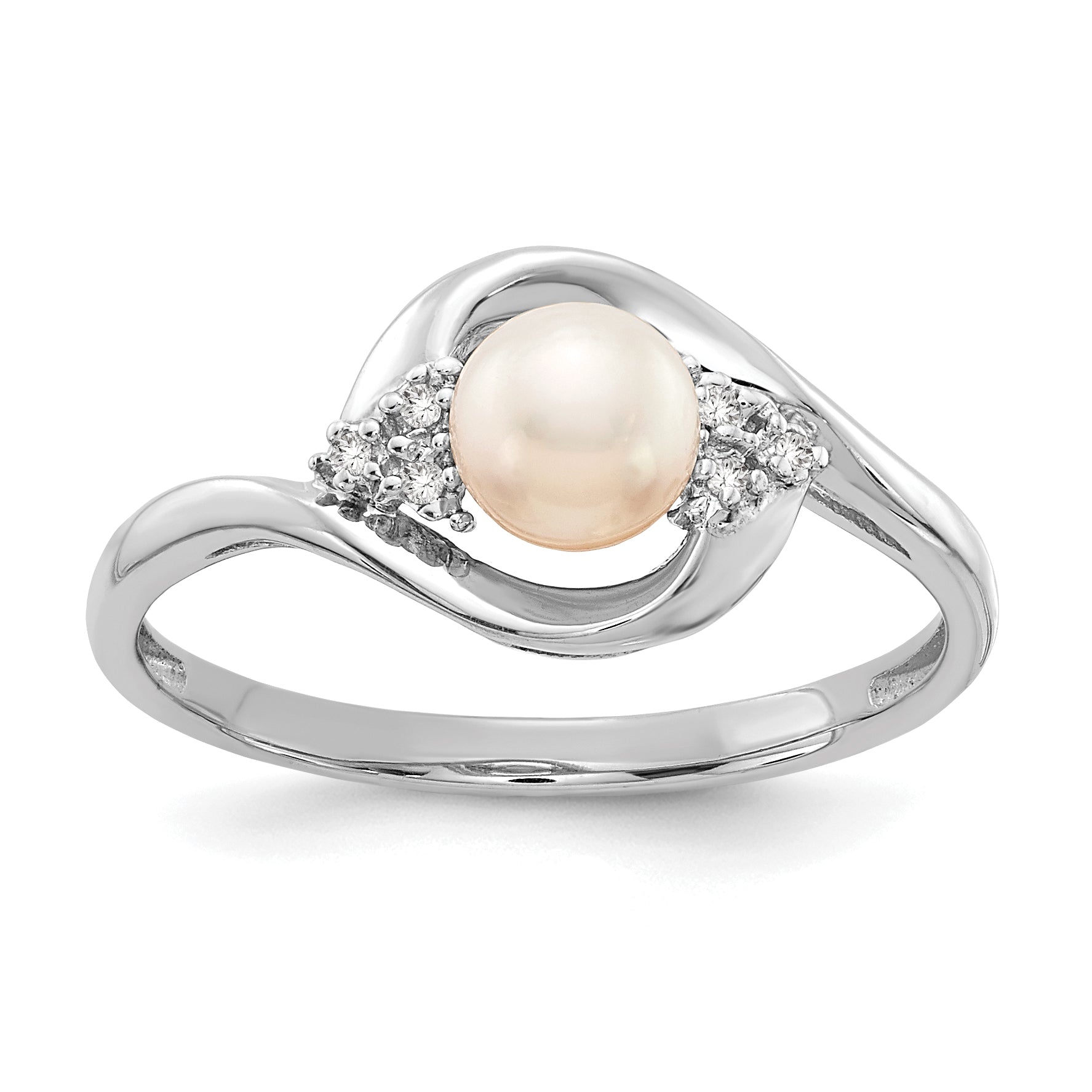 14k White Gold Fresh Water Cultured Pearl and Diamond Ring Main image