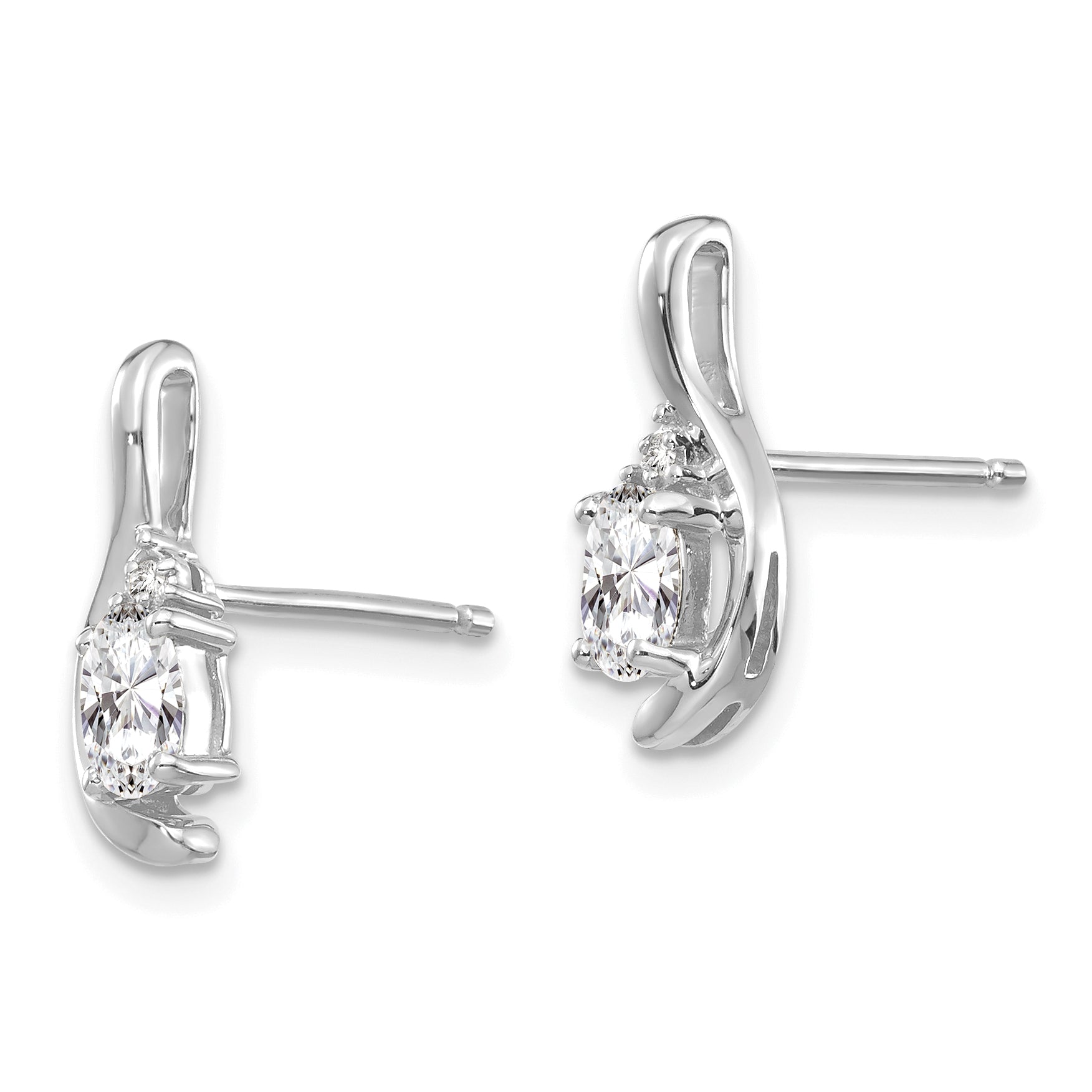 14k White Gold White Topaz and Diamond Post Earrings Secondary image