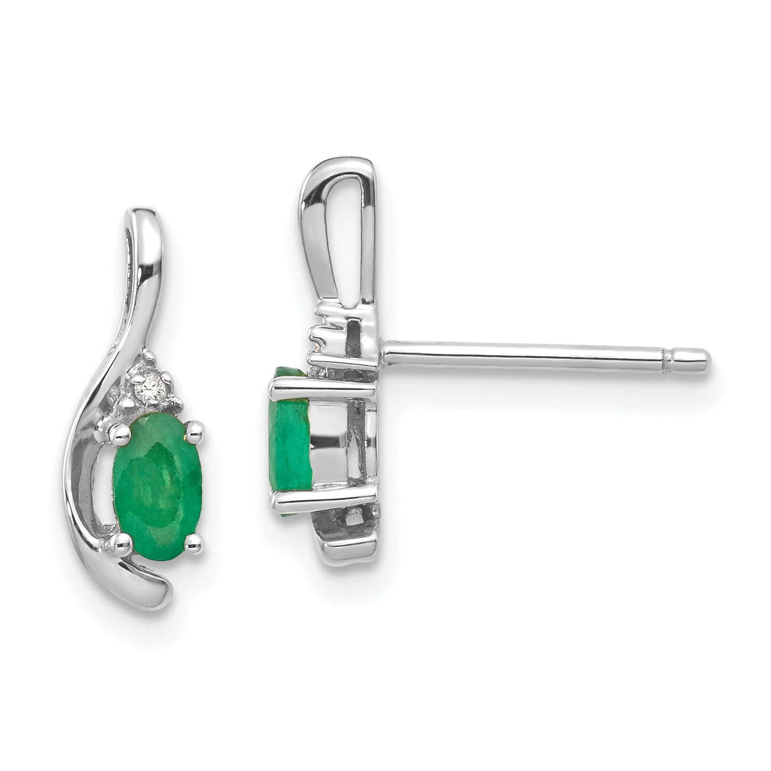 14k White Gold Emerald and Diamond Post Earrings Main image