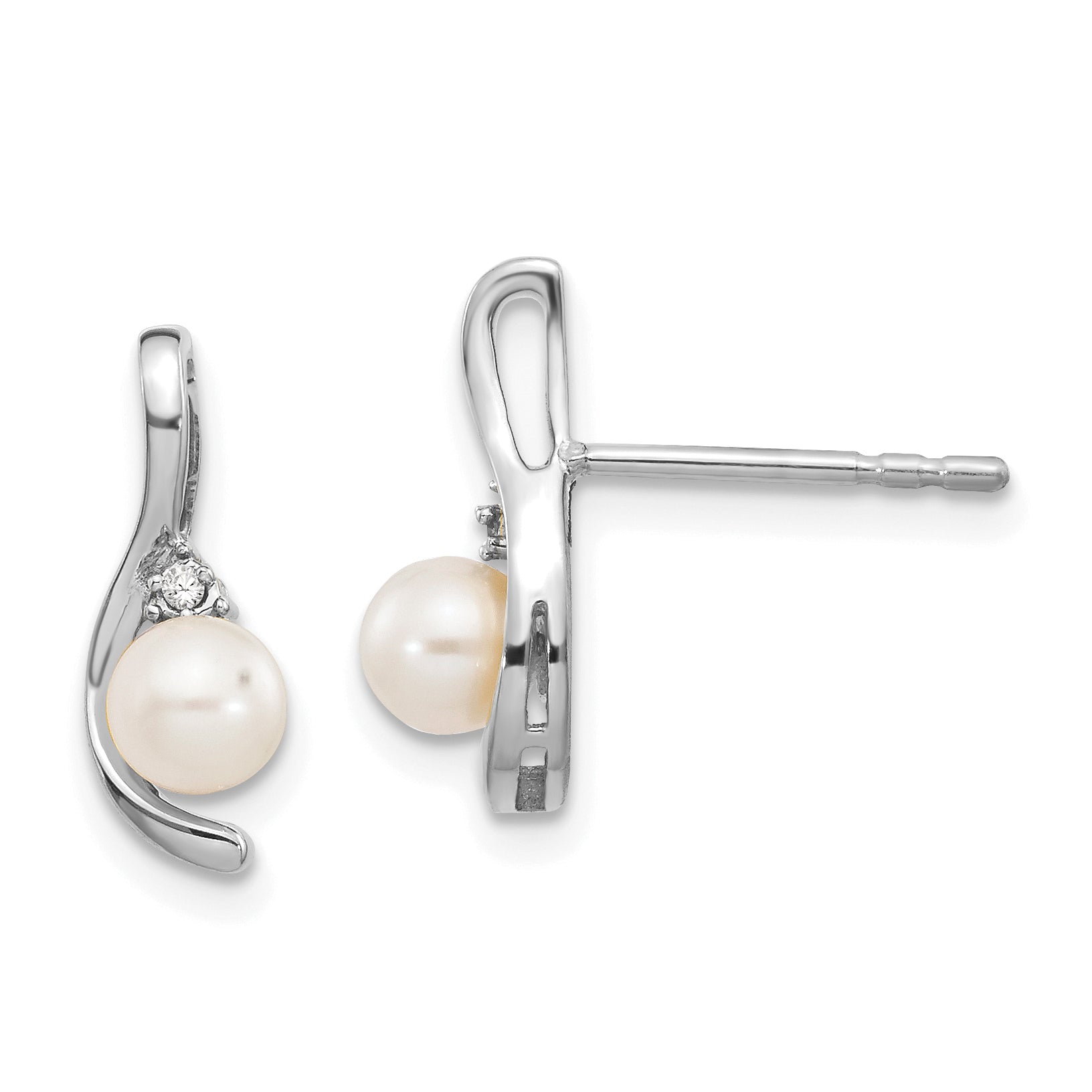 14k White Gold FW Cultured Pearl and Diamond Post Earrings Main image