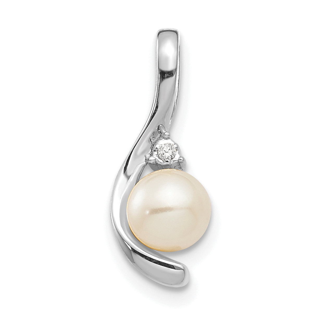 14K White Gold Genuine FW Cultured Pearl Diamond Pendant Main image
