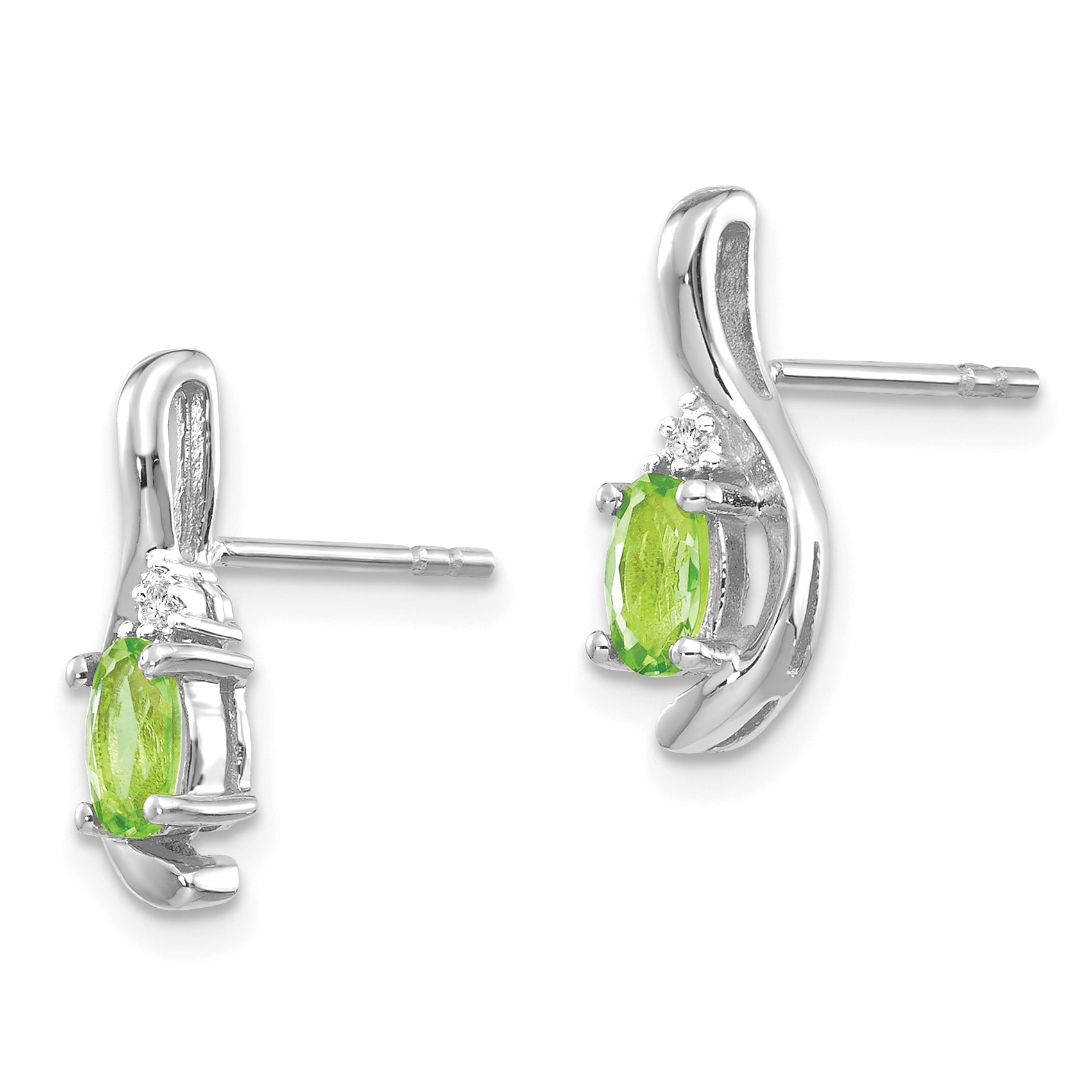 14k White Gold Peridot and Diamond Post Earrings Secondary image