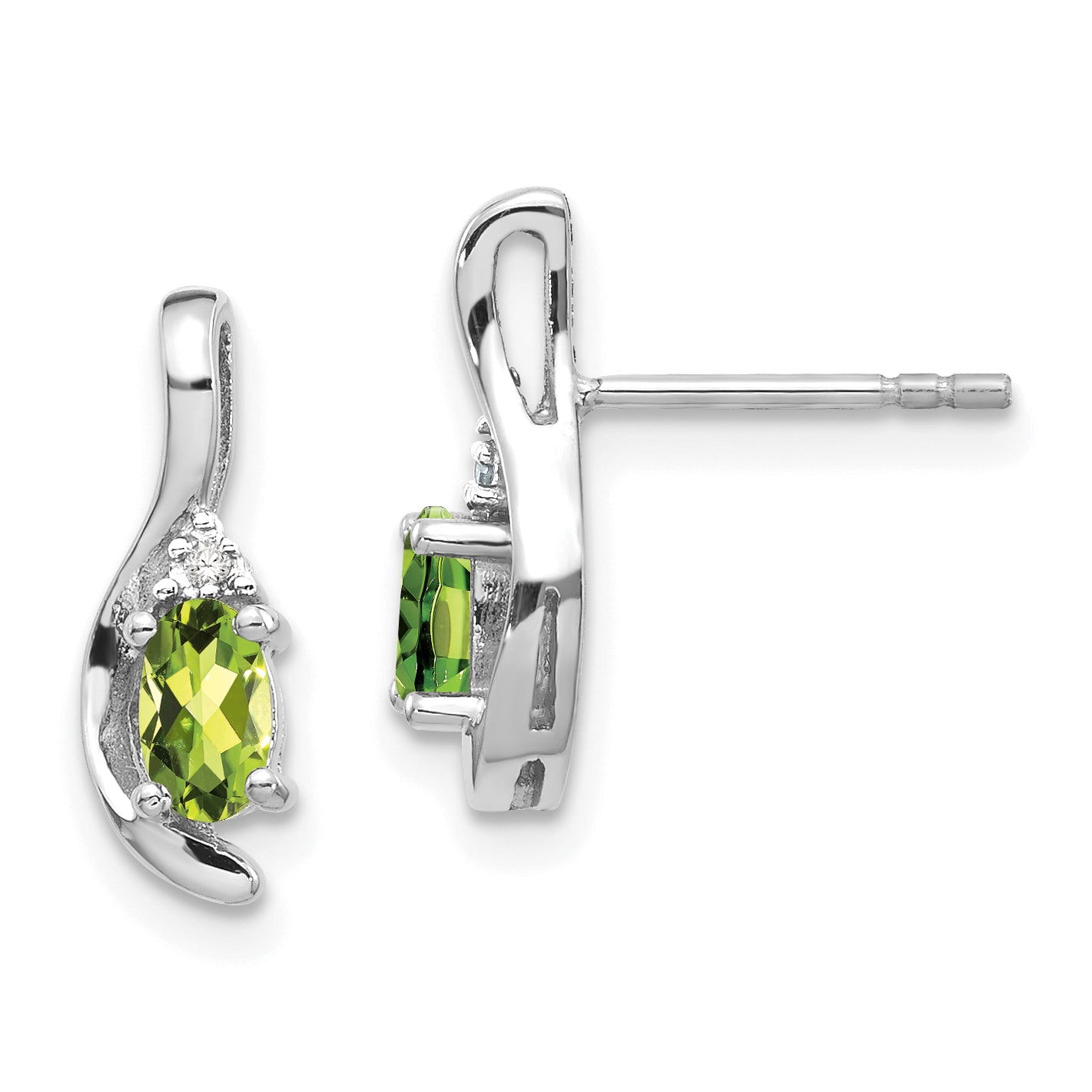 14k White Gold Peridot and Diamond Post Earrings Main image
