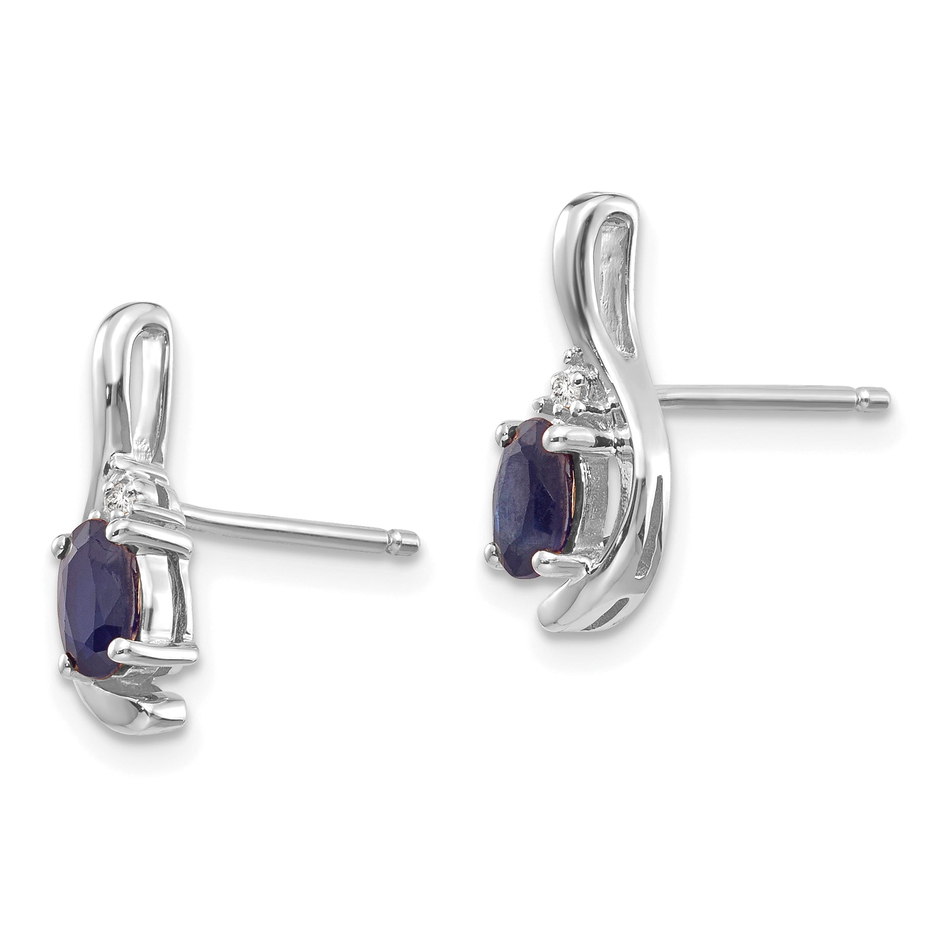 14k White Gold Sapphire and Diamond Post Earrings Secondary image