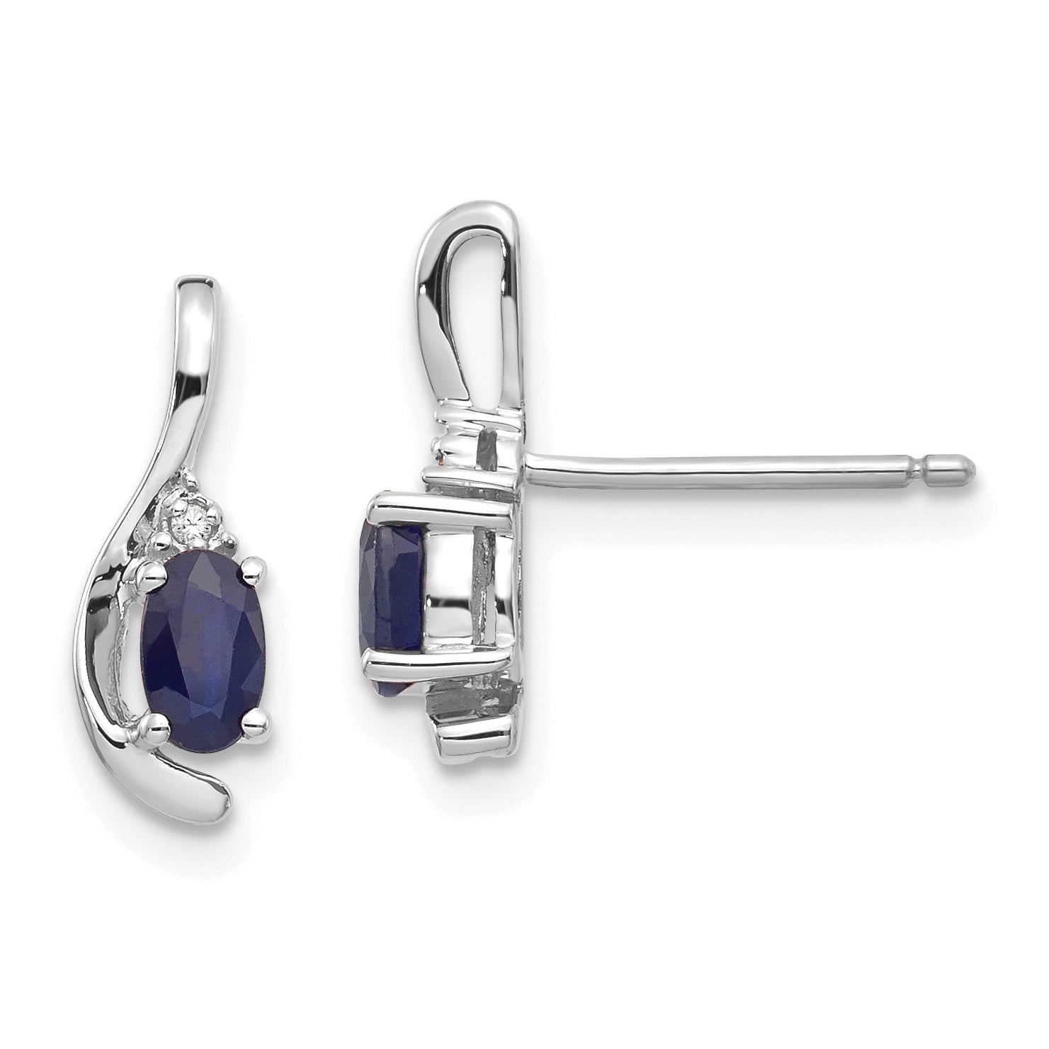 14k White Gold Sapphire and Diamond Post Earrings Main image