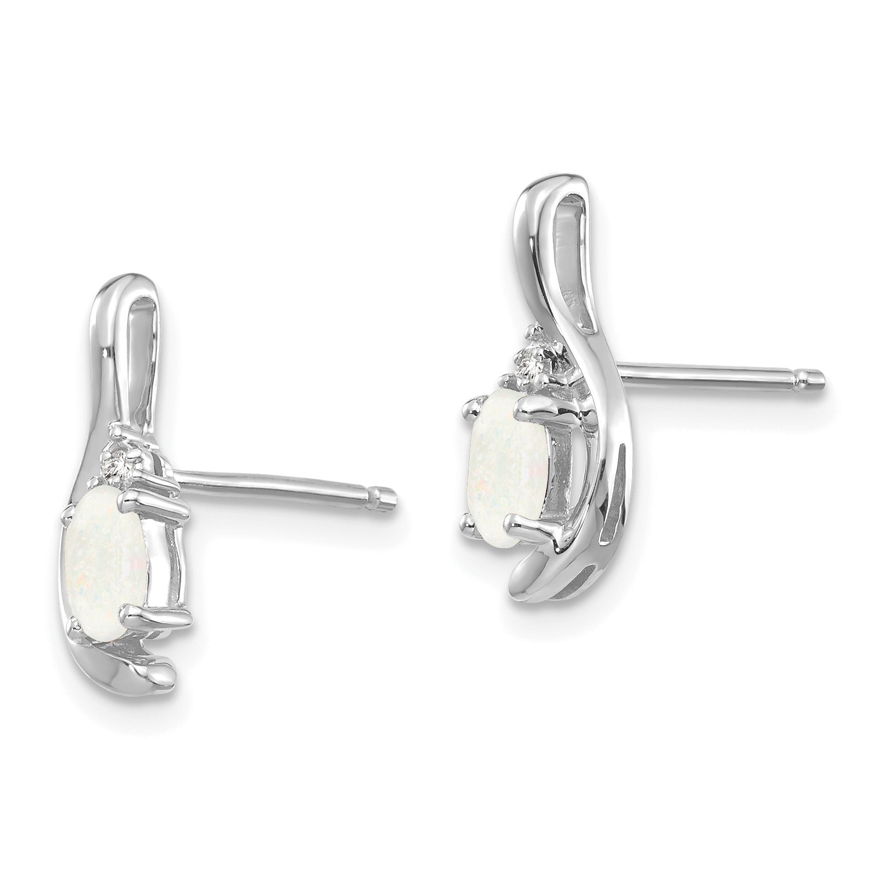 14k White Gold Opal and Diamond Post Earrings Secondary image