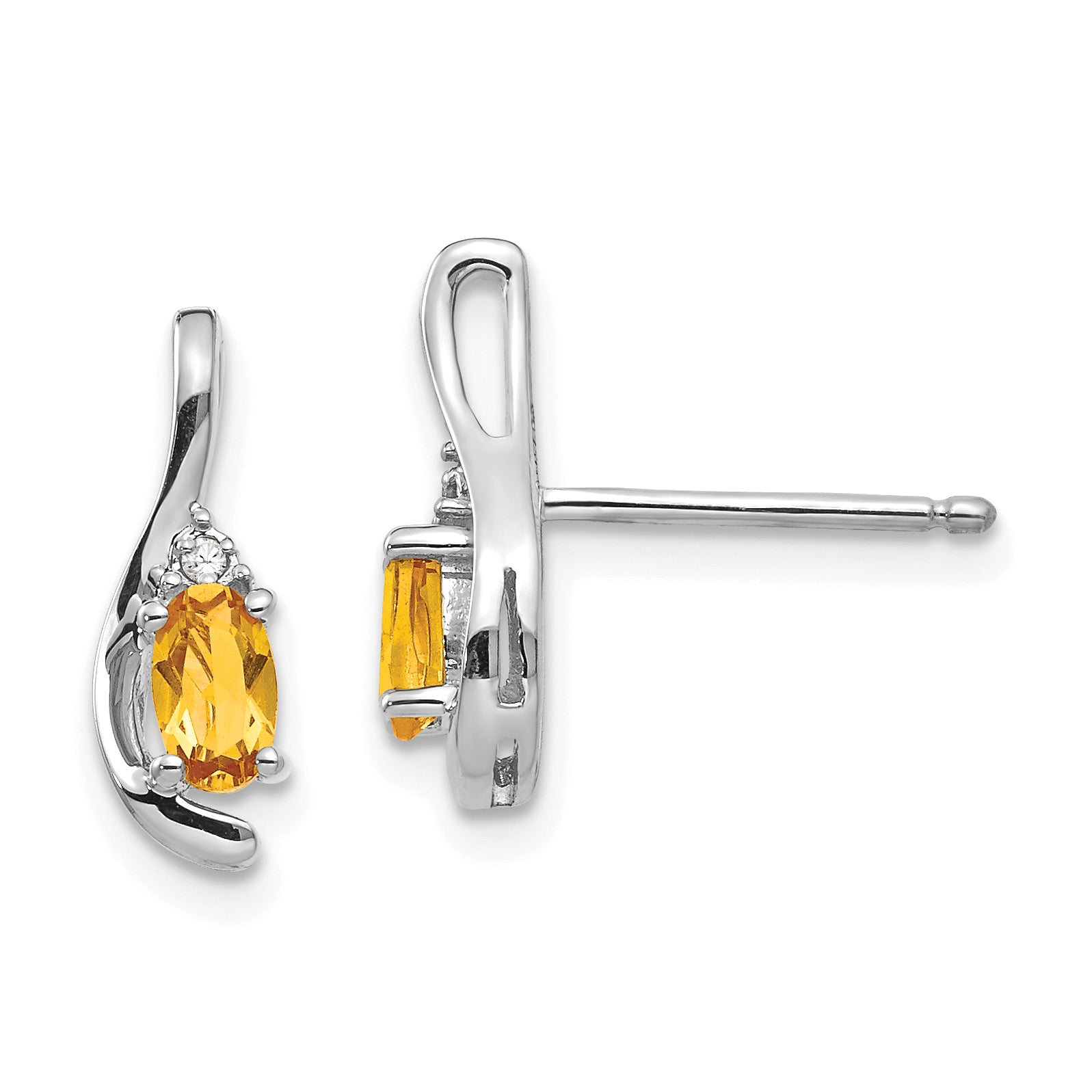14k White Gold Citrine and Diamond Post Earrings Main image