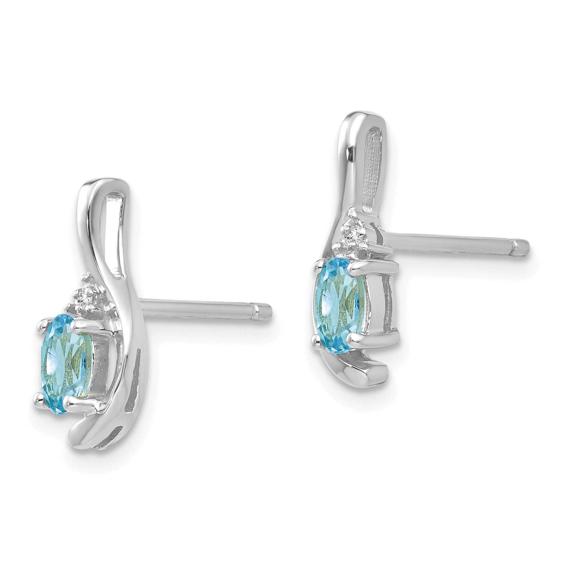 14k White Gold Blue Topaz and Diamond Post Earrings Secondary image