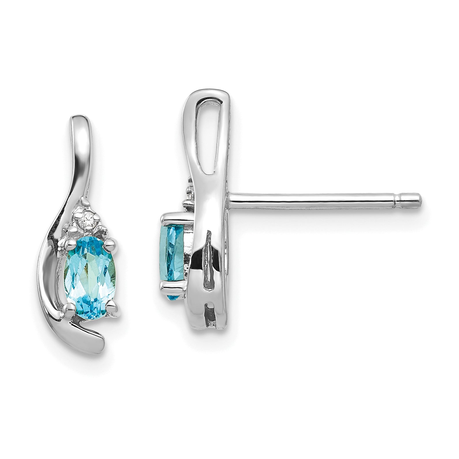 14k White Gold Blue Topaz and Diamond Post Earrings Main image