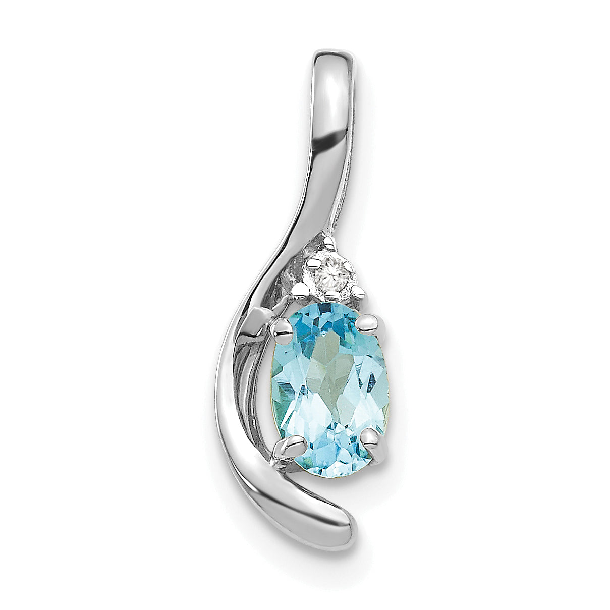 14K White Gold Blue Topaz Diamond Pendant Main image