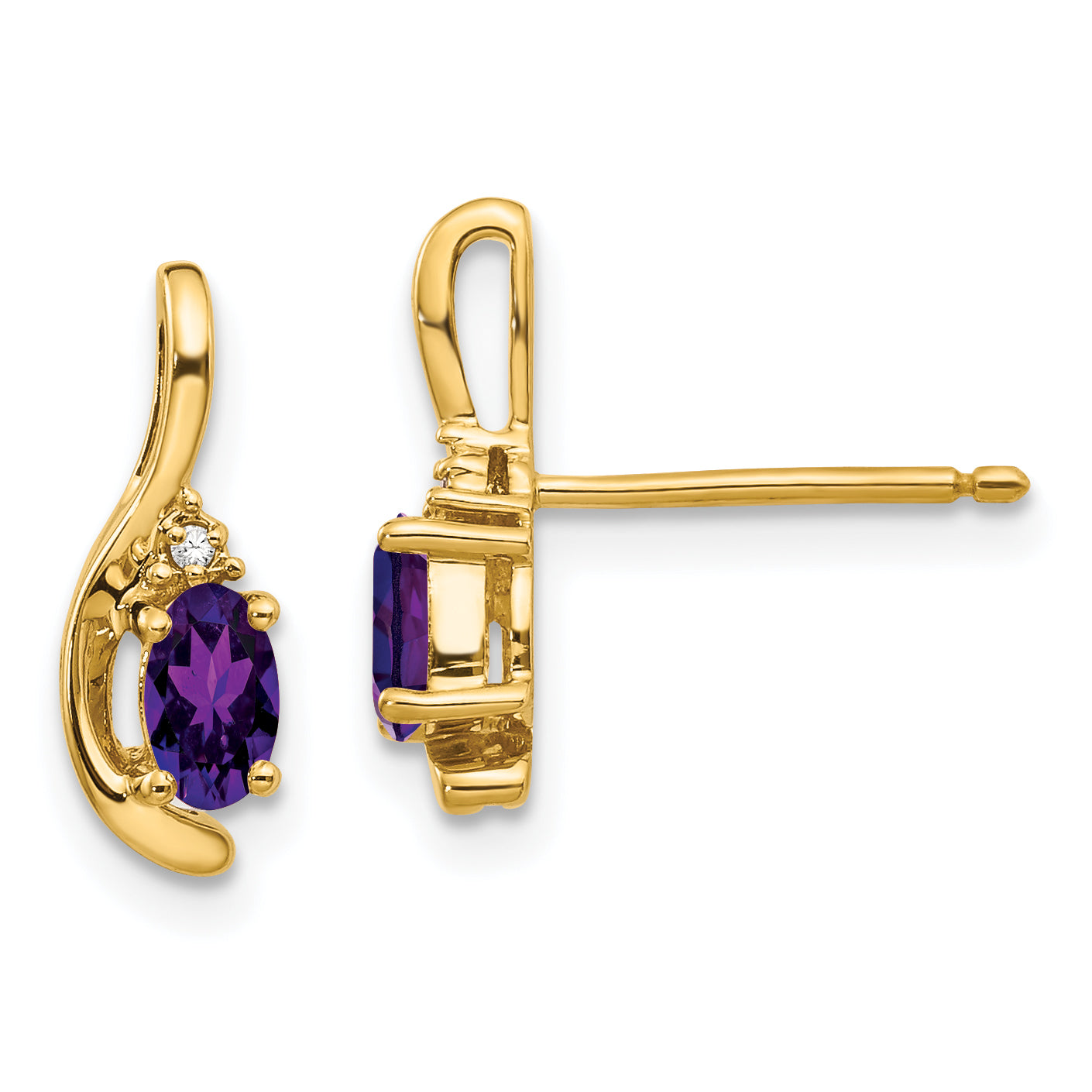 14k Amethyst and Diamond Post Earrings Main image