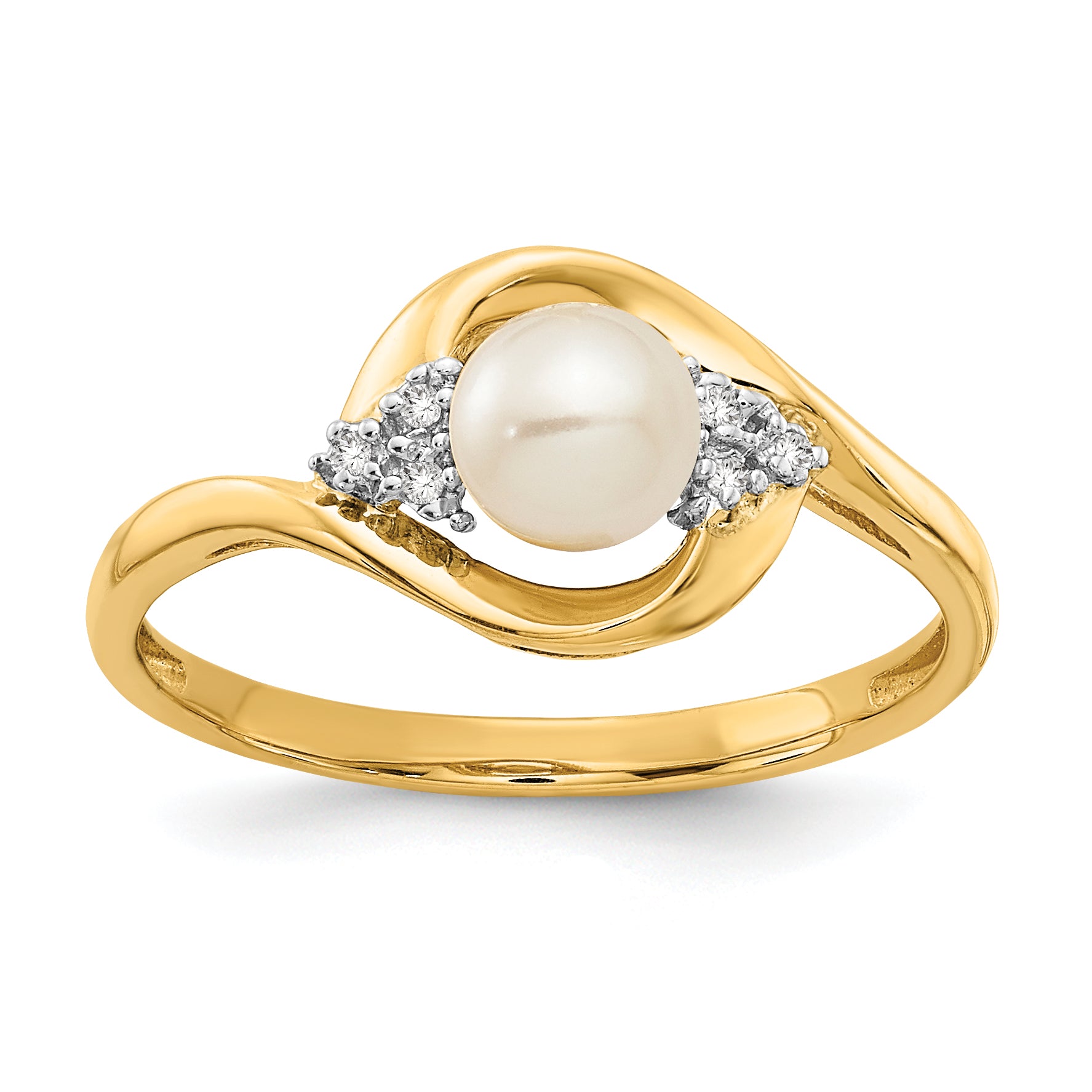 14k Fresh Water Cultured Pearl and Diamond Ring Main image