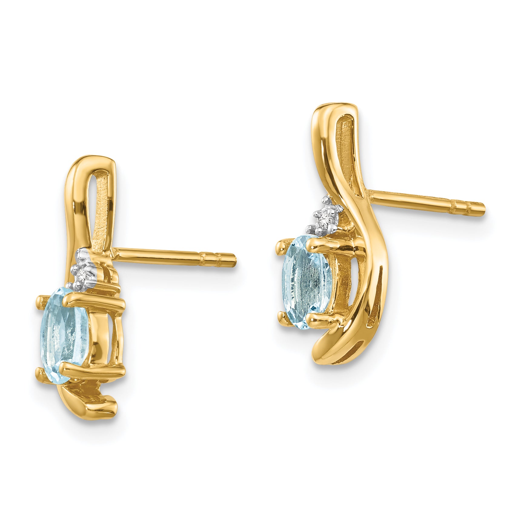 14k Aquamarine and Diamond Post Earrings Secondary image