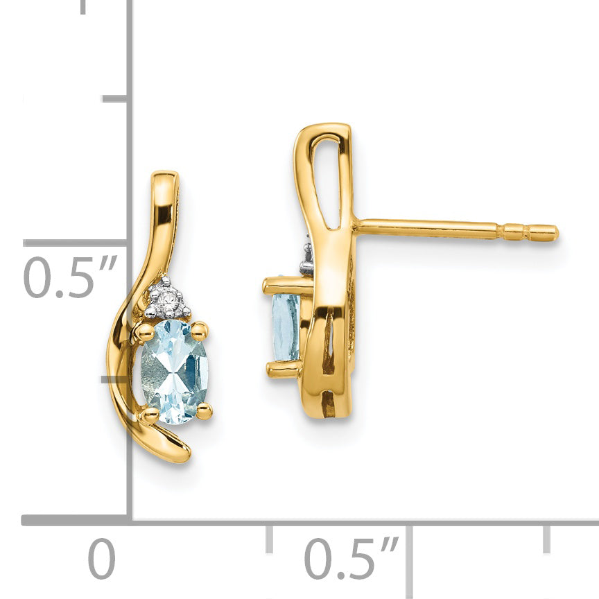 14k Aquamarine and Diamond Post Earrings