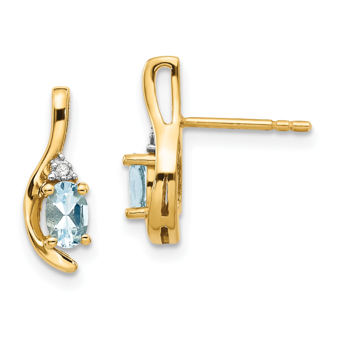 14k Aquamarine and Diamond Post Earrings