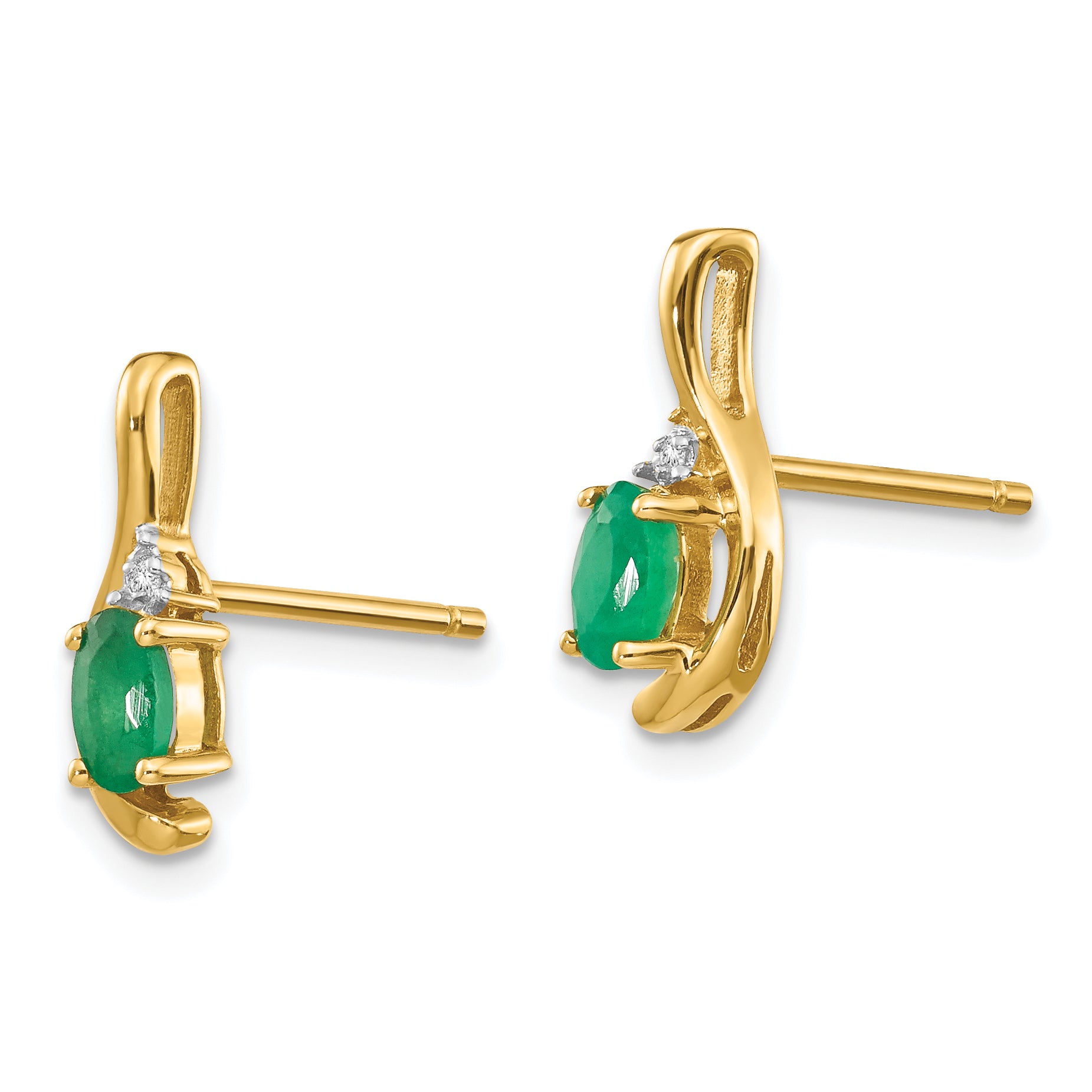 14k Emerald and Diamond Post Earrings Secondary image