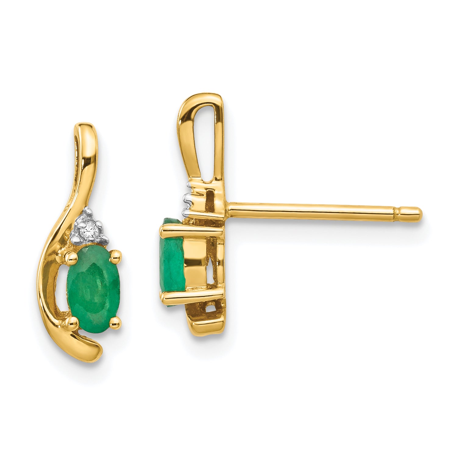 14k Emerald and Diamond Post Earrings Main image