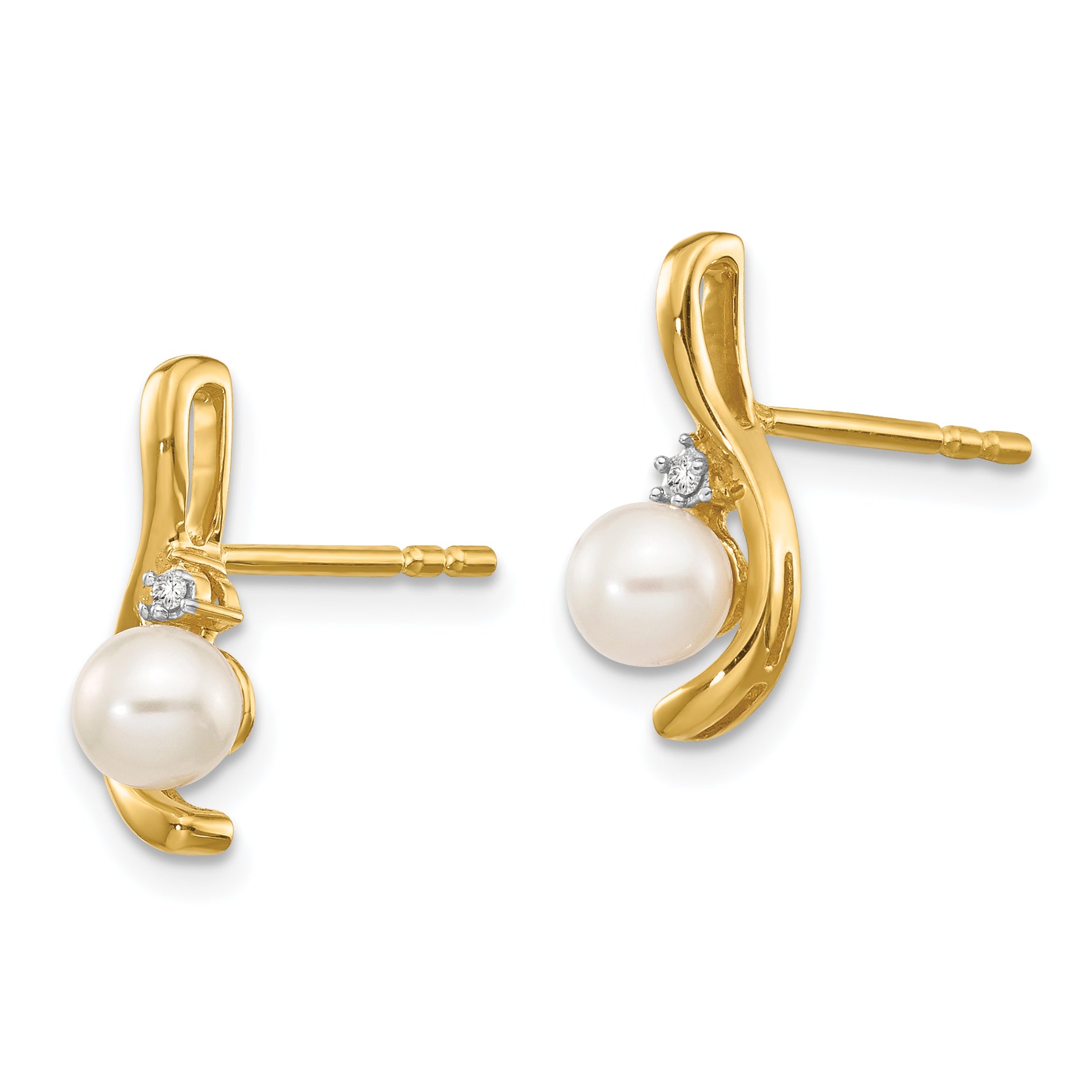 14k FW Cultured Pearl and Diamond Post Earrings