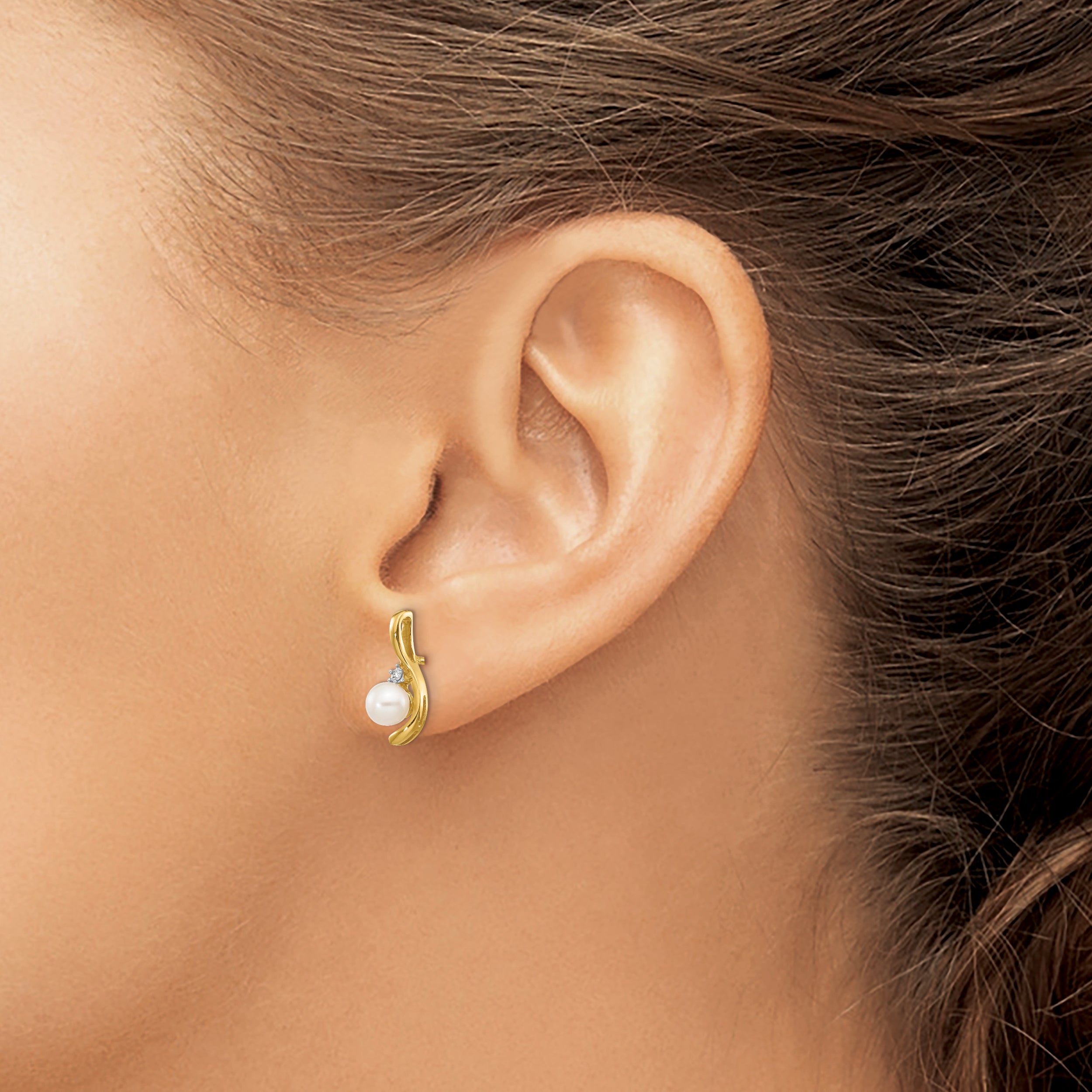 14k FW Cultured Pearl and Diamond Post Earrings