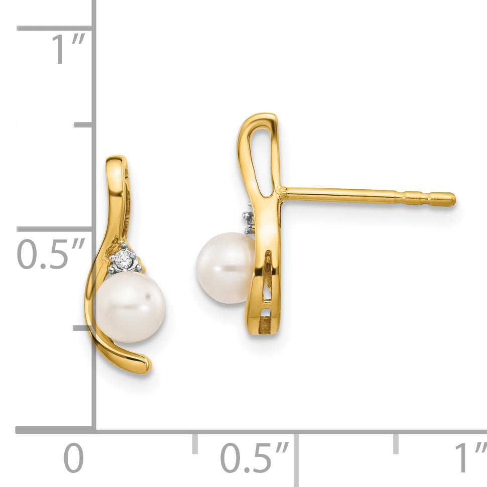 14k FW Cultured Pearl and Diamond Post Earrings