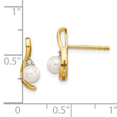 14k FW Cultured Pearl and Diamond Post Earrings